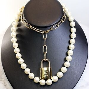 Louis Vuitton Lock Necklace with Gold Tone Chain
